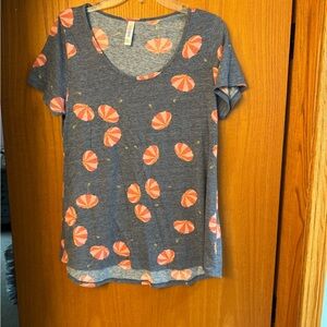 LuLaRoe Heather Gray Blue Top with Pink Umbrella Design